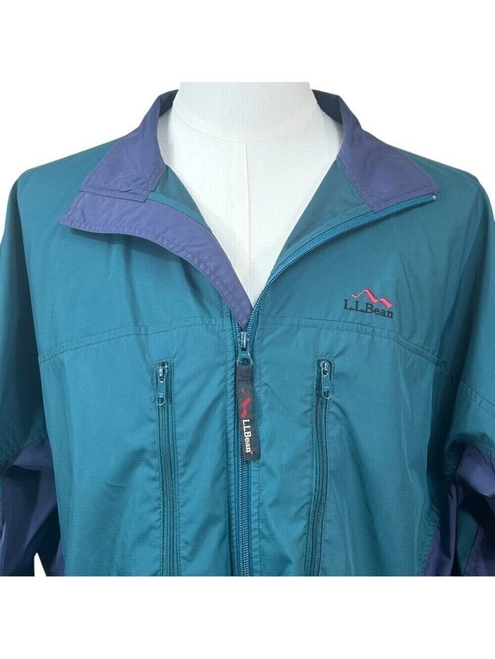 L.L. Bean Men's Blue Teal Full Zip Nylon Packable Windbreaker Size L - Picture 4 of 14